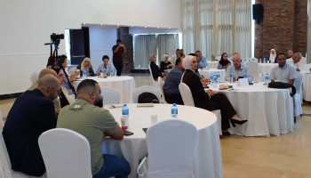 جانب من الورشة التمهدية التي اطلقتها شبكة المنظمات الاهلية الفلسطينية في الضفة الغربية وقطاع غزة ضمن مشروع "روافد" بتمويل من الاتحاد الاوروبي